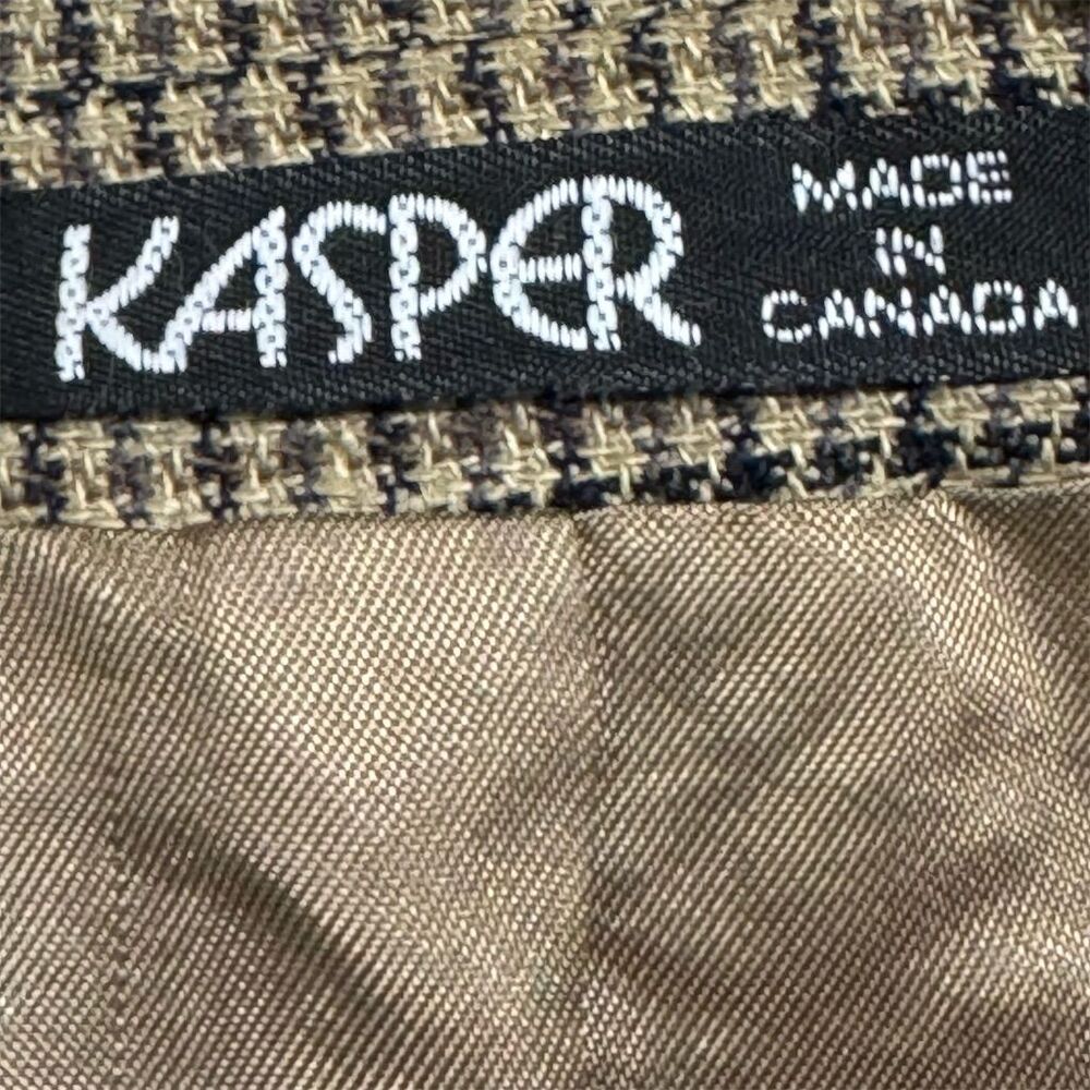 Kasper 46 Virgin Wool Blazer Jacket Brown Houndstooth Tweed Dark Academia‎ Vtg - Picture 6 of 9